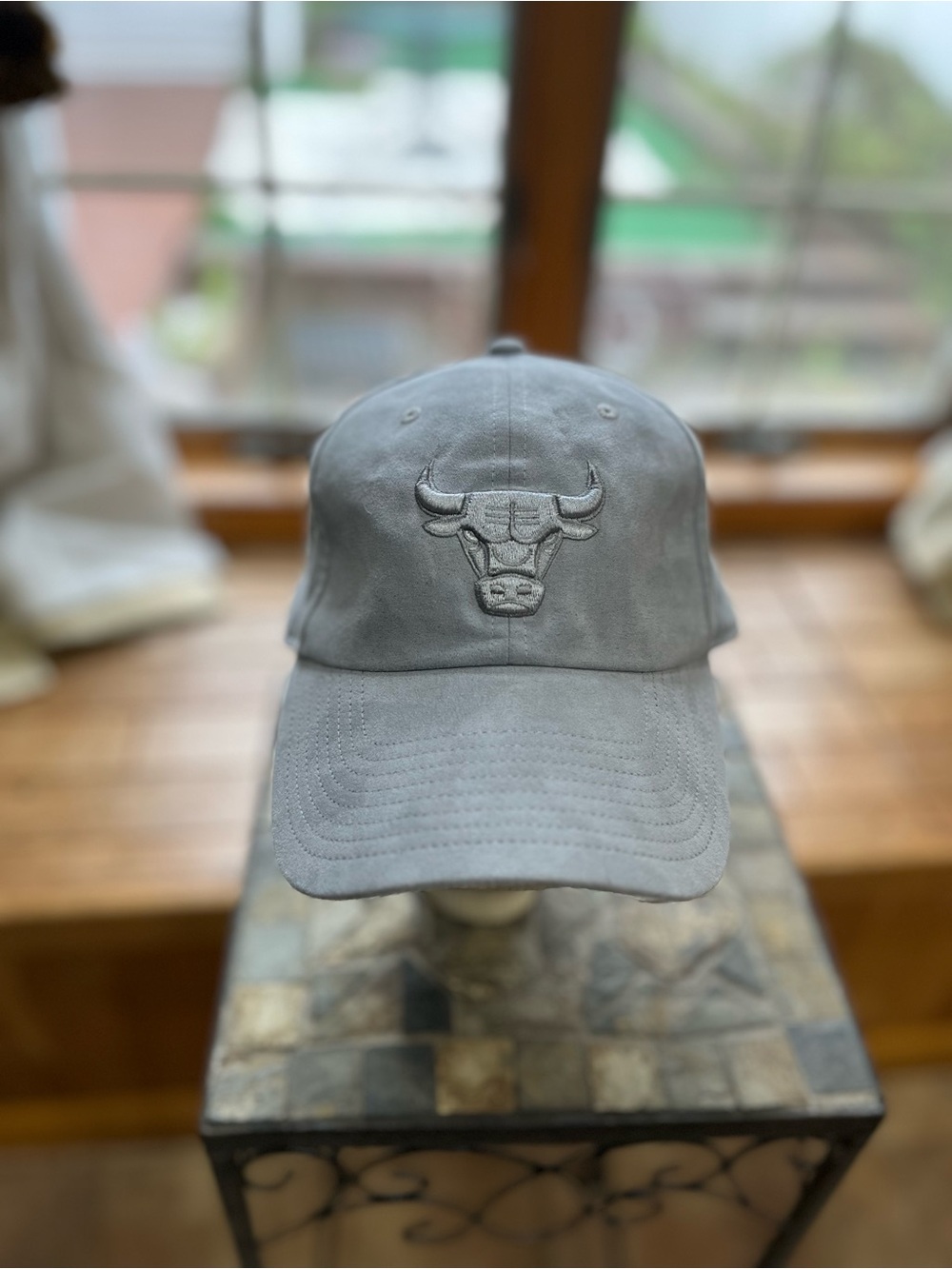 New Era Gray Bulls Embroidered Suede-Style Cap
